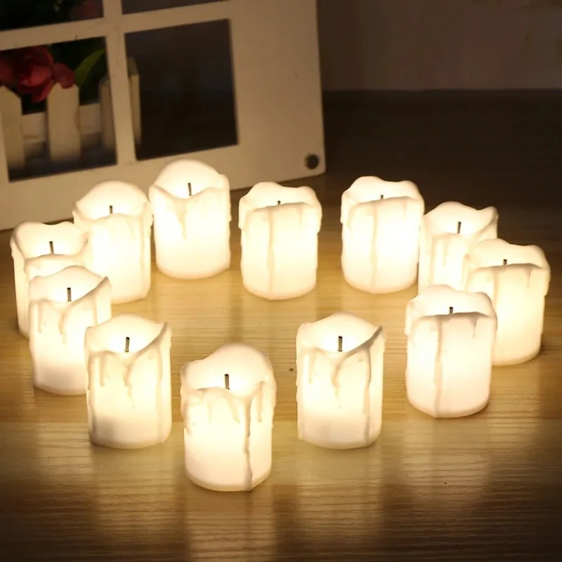 12 шт. теплый белый беспламенный светодиодный Электрический на батарейках подсвечник свечи праздничные свадебные декоративные большие свечи