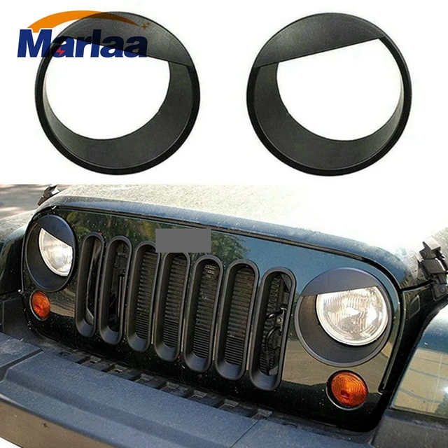 Angry Eyes Black Bezels Front Light Headlight Trim Cover Abs For Angry Eyes Black Bezels Front Light Headlight Trim Cover Abs For Jeep Wrangler Accessories Rubicon Sahara Jk 2007 2017