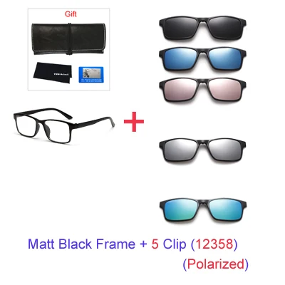 Два Oclock, Гибкие Магнитные солнцезащитные очки, мужские, поляризационные, на клипсах, женские, 7 в 1, ультра-светильник, квадратные очки, 3D оптическая оправа, A2247 - Цвет линз: 1Frame 5 Clip 12358