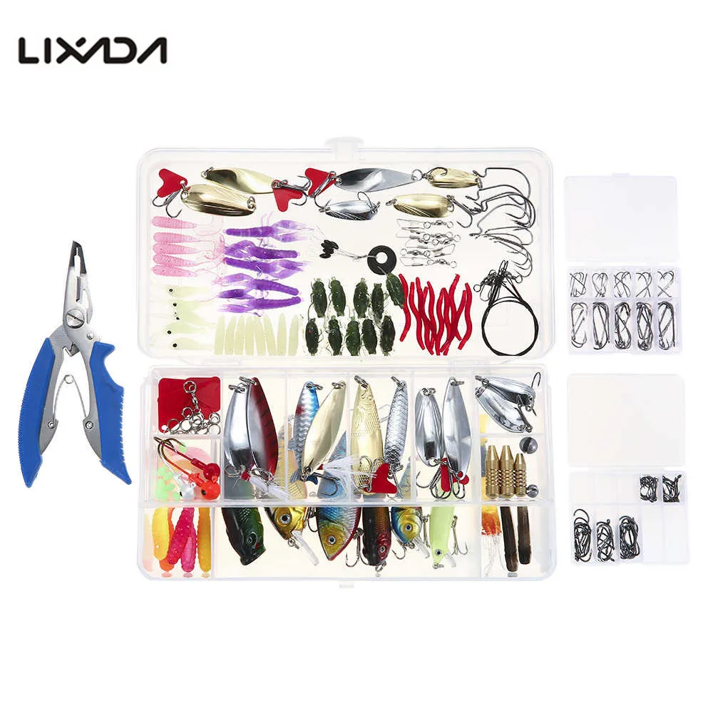 

Lixada Fishing Lure Set 73/101/132/232 PCS Mixed Hard/Soft Bait Popper Crankbait VIB Float Lure Grip Hook bass for Carp Pesca