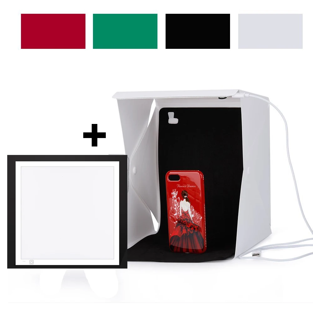 Nuovo Led Dimmable Luce Senza Ombre Pieghevole Studio Diffusa Soft Box Con La Luce Del Led Nero Sfondo Bianco Photo Studio Accessori