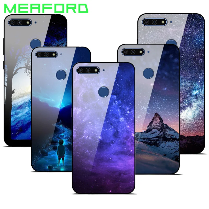 

For Huawei honor 7A pro Case Tempered Glass Planet Space Cover Glass Back Case for Huawei honor 7A pro Y6 Prime 2018 5.7" Cover