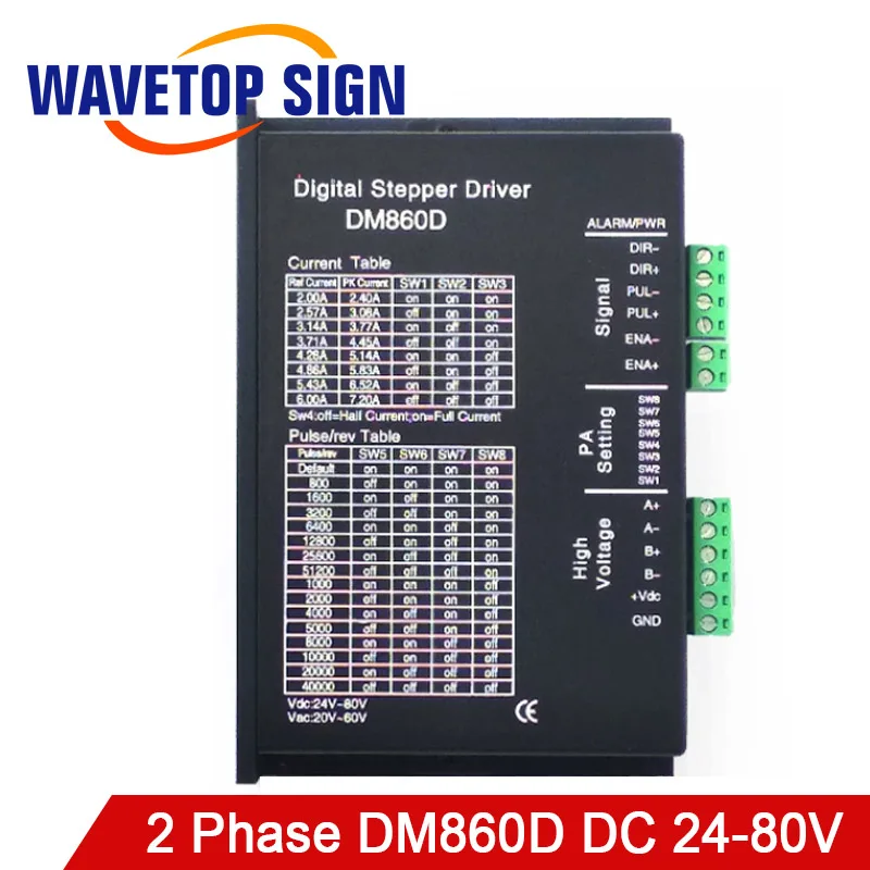 

Wavetopsign Stepper Motor Driver 2Phase Digital Step Motor Driver DM860D Input Voltage VDC24-80V Latest Version