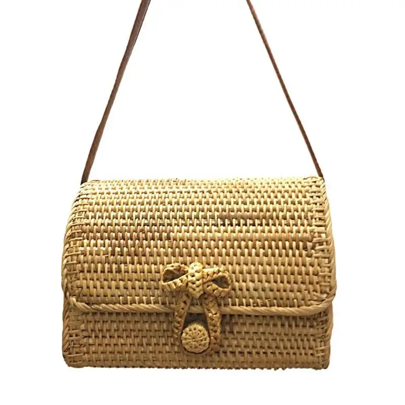 

Hot Summer Vintage Rattan Shoulder Handbag Handmade Kintted Bowknot Women Casual Crossbody Messenger Bags women straw bag