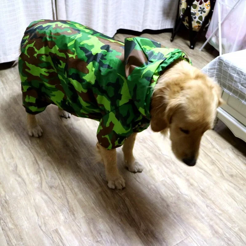 Camouflage Medium and Large dog raincoat four legs jumpsuit dog rain