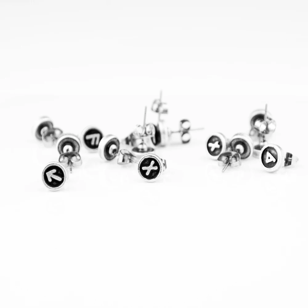 

1pair Antique Silver Viking Rune Stud Earring For Women Men Round Coin Stud Tiny Dainty Earring