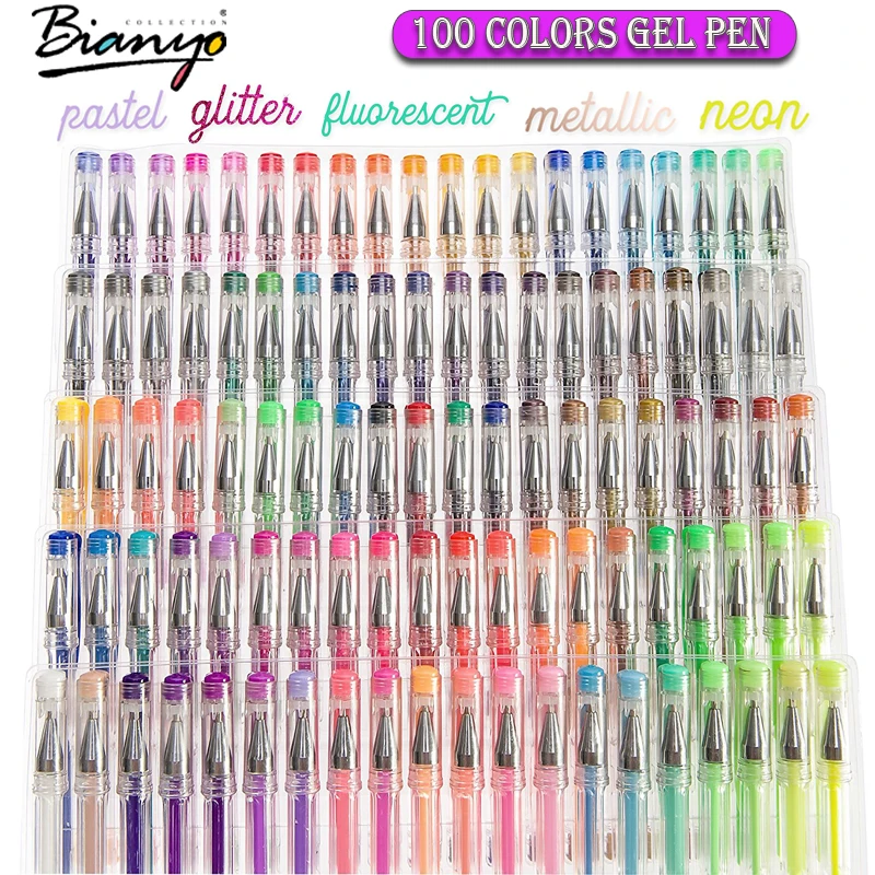 

Bianyo 100pcs Gel Pen Set Refills Metallic Pastel Neon Glitter Sketch Drawing Color Pen School Stationery Marker for Kids Gifts