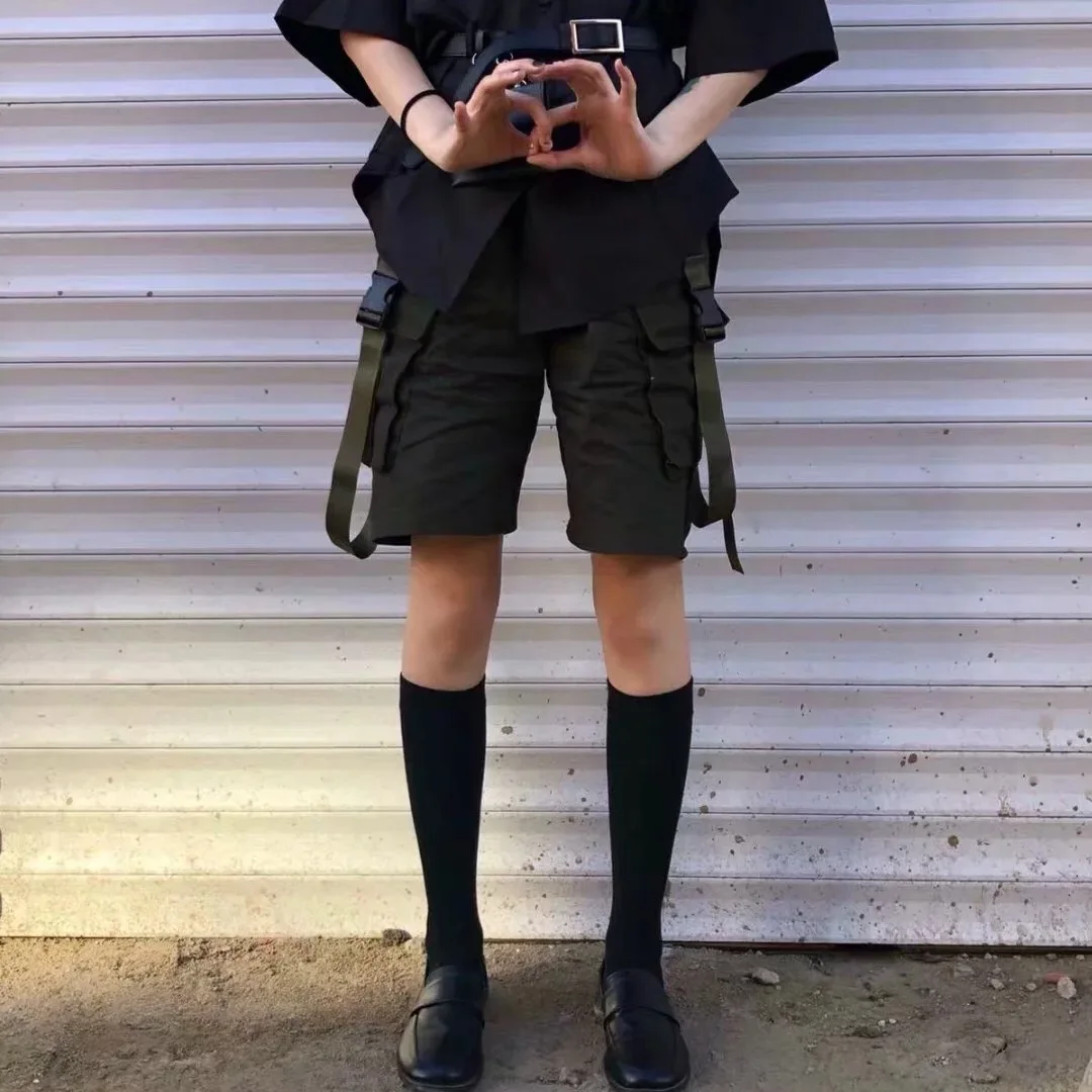 2019 стиль сафари с карманами с пряжкой и эластичной резинкой на талии, короткие штаны, летние женские свободные шорты в стиле хип-хоп, брюки