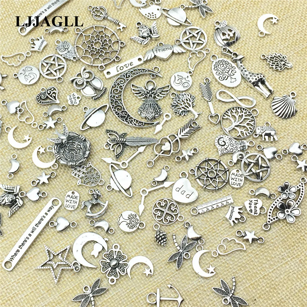 

20PCS/lot Mixed Metal Charms Silver Plated Animal Pendants Alphabet Necklaces Trendy Bracelets Making Findings Diy Jewelry HK05