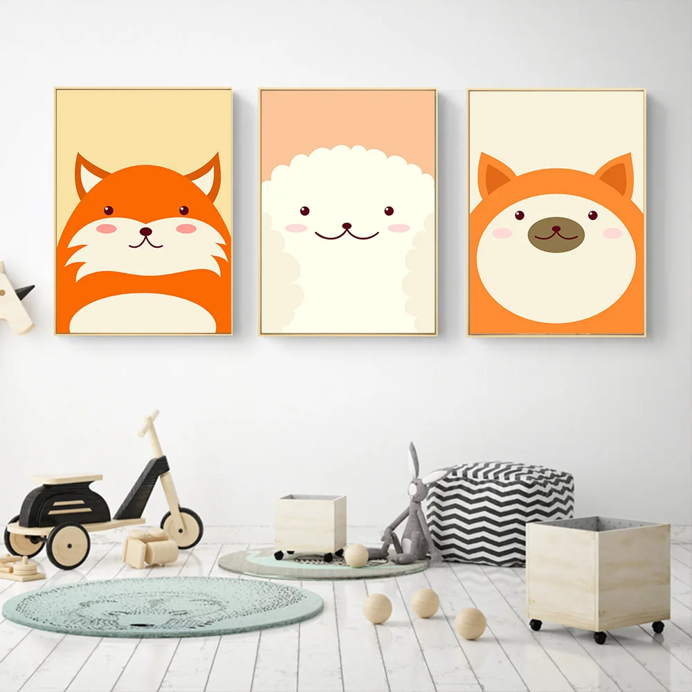 Children Cartoon Animal Posters Fox Dog Bear Wall Art Canvas Prints