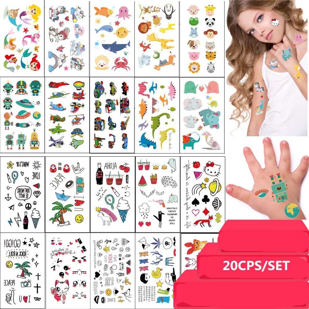 

20PCS/SET Kids Cute Temporary Tattoo Sticker Waterproof Unicon Cat Panda Elephant Sea-maid Small Fake Tattoo Body Art