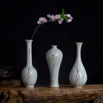 

Jingdezhen Coarse Pottery Ceramic Vase Hand-painted Flowers Retro Flower Wintersweet Teahouse Home Decoration