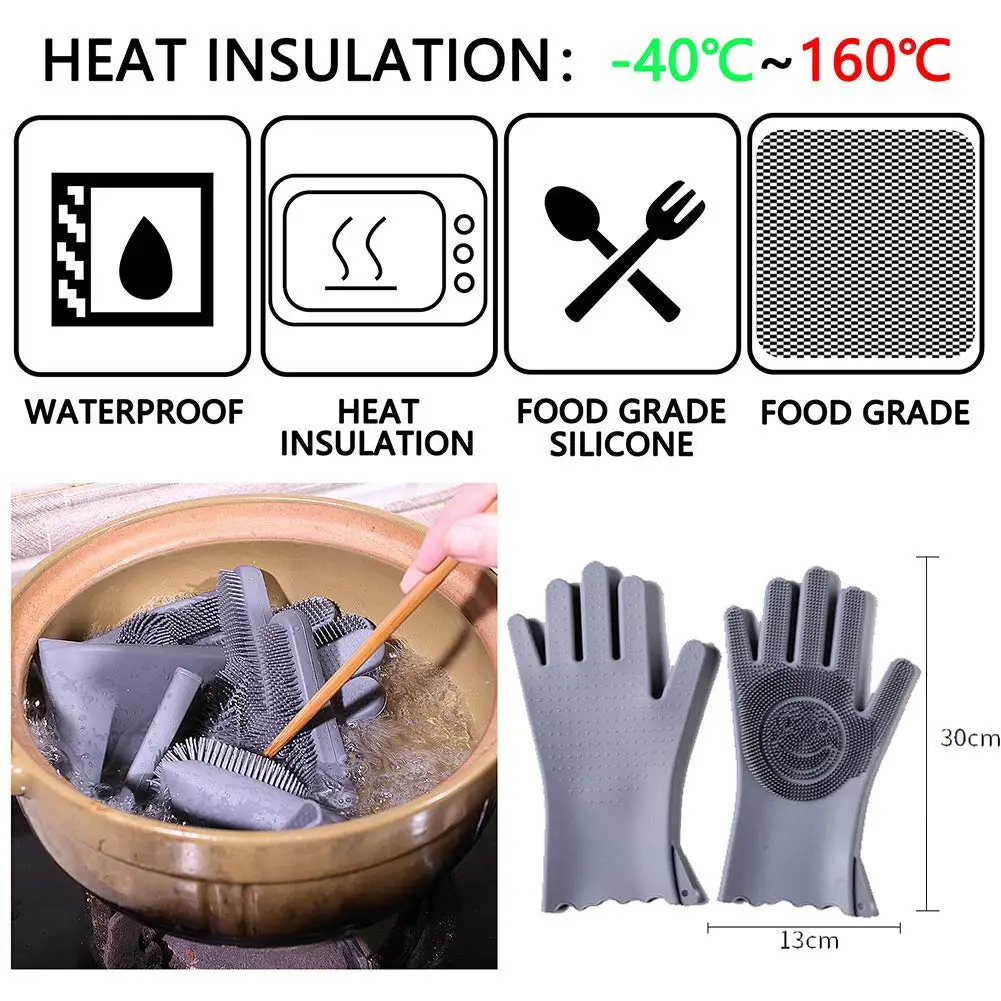 Многоразовый силикон очистки перчатки посудомоечный скребок для мытья блюдо, Кухня, автомобиль, Ванная комната, ПЭТ Уход за волосами и
