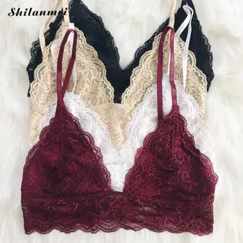 

Summer Strap Lace Sexy Women Casual Lace Bralette Deep V Bra Stretch Sleeping Brassiere Fashion Wireless Bra Top High Quality