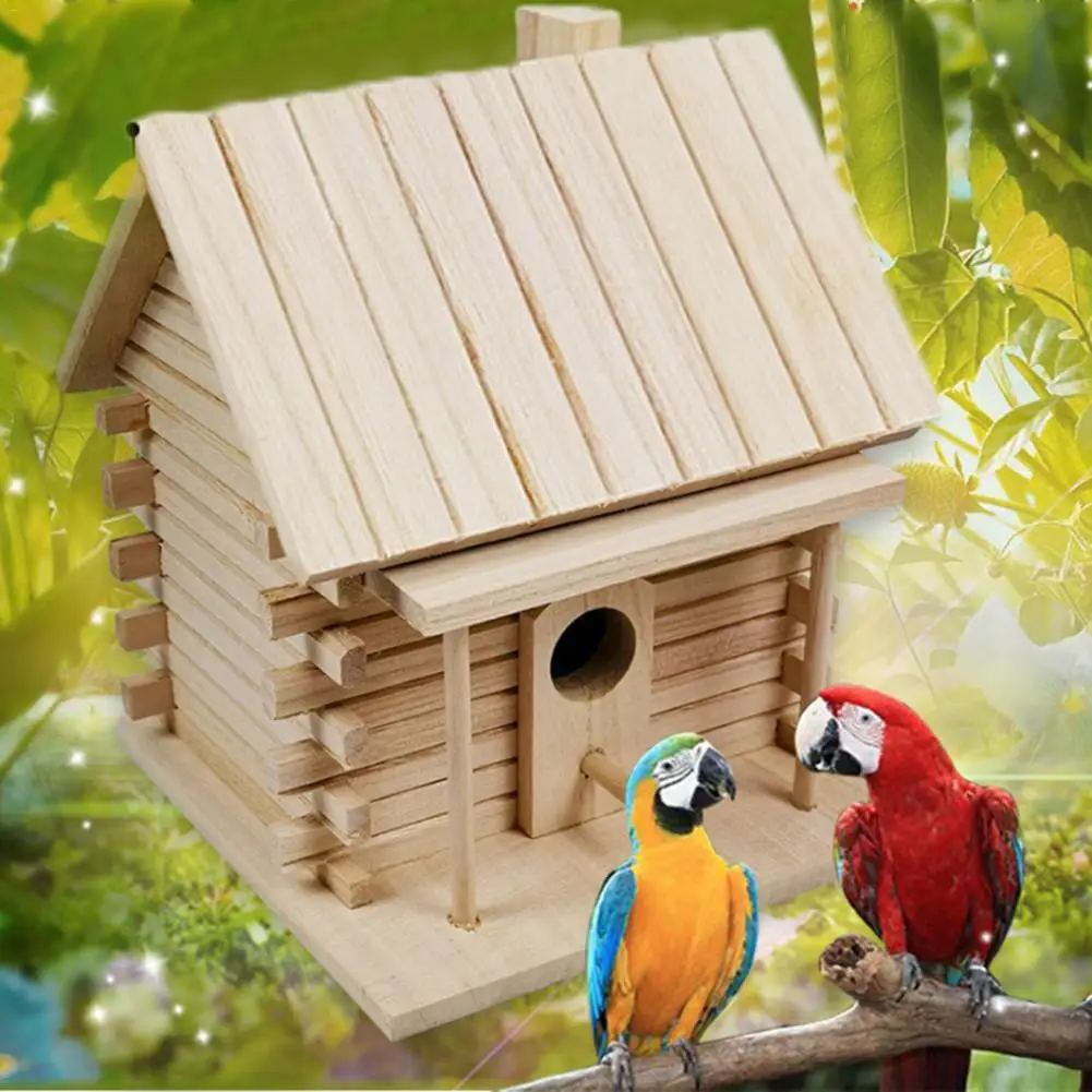 

Wooden Bird Nest Warm Breeding Box DIY Breeding Parrot Cockatiels Swallows Nest Outdoor Budgerigar Mynah Bird Cage Hanging Decor