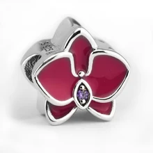 Подходят брендовые Браслеты DIY бусины для изготовления ювелирных изделий из стерлингового серебра-ювелирные изделия подвески в виде орхидеи Эмаль Серебро 925 Berloque Perles