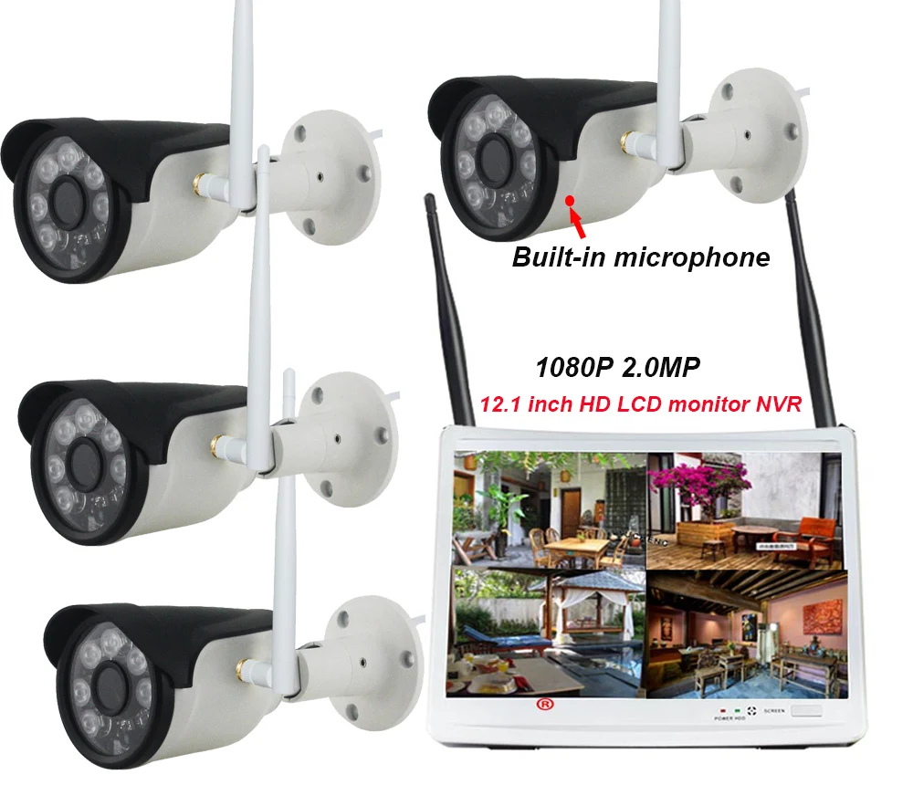  Audio 4CH 1080 P Wireless NVR Kit 12.1 'display LCD HD 4X2 MP esterna di sicurezza IP Della Macchin
