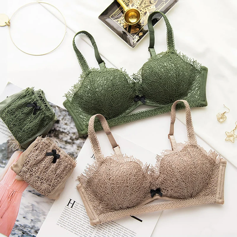 

Roseheart Women Fashion Green Push Up Bra Set Bralette Lace Padded Panties Sexy Lingerie Set Underwear Bra Set Japanese Luxury