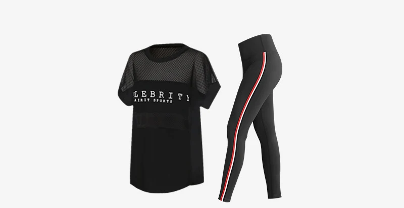 L-XXXXL размера плюс, Женский комплект для йоги, одежда для спортзала, фитнеса, рубашка+ штаны для бега, облегающие для тренировок, для йоги, сетчатые комбинезоны+ леггинсы, спортивная одежда