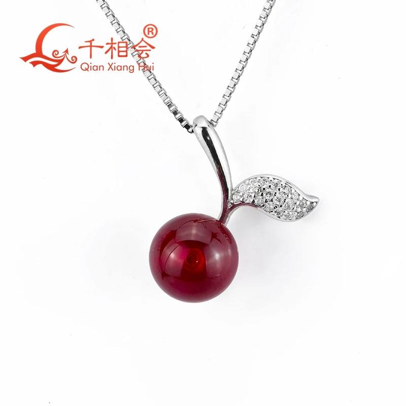 

fashion cherry pendant with 5# red corundum ball shape 925 sliver chain necklace for jewelry