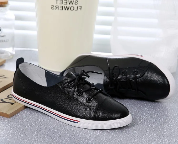 WeiDeng/женские туфли из натуральной кожи на плоской подошве; белые туфли на мягкой подошве с острым носком в консервативном стиле; туфли на шнуровке; туфли на плоской подошве с вышивкой - Цвет: Black A