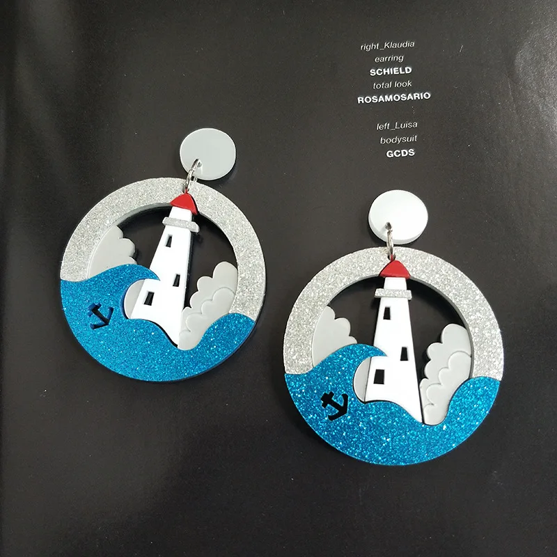 

European Fashion Personality Women Jewelry Acrylic Lighthouse Earrings