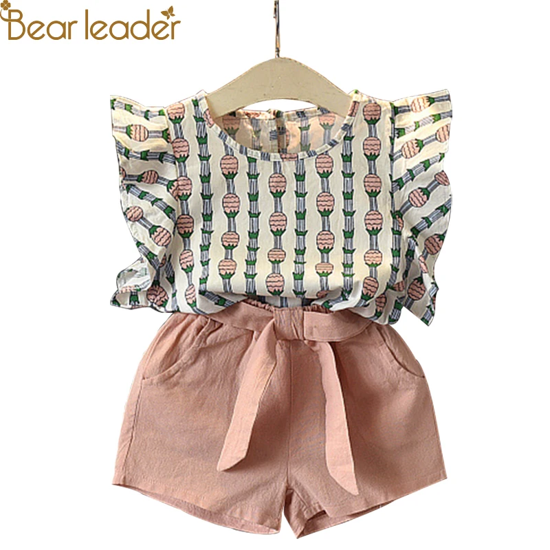 Bear leader/комплекты одежды для девочек коллекция года, летний комплект для девочек, милая Футболка с рукавами с сердечками+ шорты, Детский комплект из двух предметов, комплект для девочек