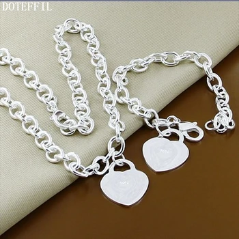 

DOTEFFIL 925 Sterling Silver Heart 18 inches Chian Necklace 8 inches Bracelet Set For Women Wedding Engagement Party Jewelry
