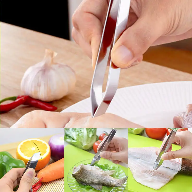 New Stainless Steel Fish Bone Vegetable Peeling Tweezers Remover Pincer Kitchen Tool
