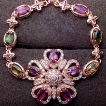 Натуральные разноцветные турмалины Мода цветок браслет из натурального драгоценного камня S925 серебро девушка для женщин свадебный подарок ювелирные изделия