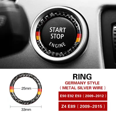 Украшение интерьера автомобиля из углеродного волокна, автомобильный двигатель, кнопка запуска, кнопка Зажигания, авто наклейка, брелок для BMW E90 E92 E93 Z4 E89 - Название цвета: GERMANY SILVER WIRE