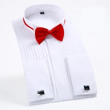 Мужские Формальные Рубашки с французскими манжетами, смокинги, рубашки для жениха, свадебные рубашки с длинным рукавом, облегающие французские рубашки с запонками, Camisa