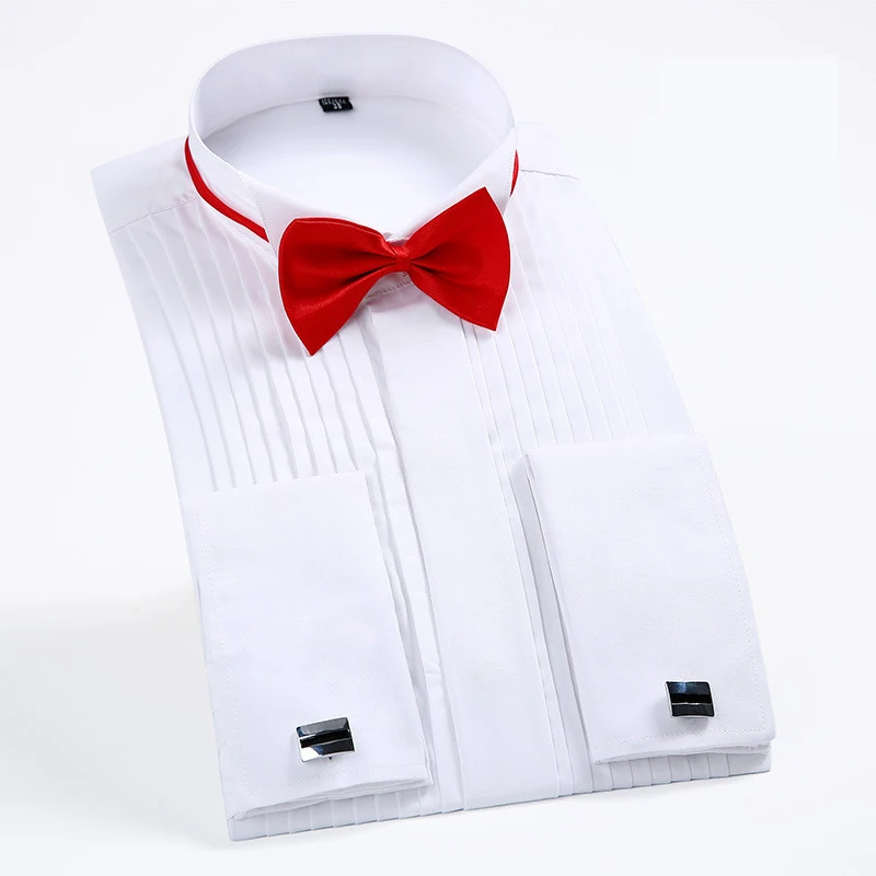 

French Cuff Men's Formal Dress Shirts Tuxedo Shirts Bridegroom Wedding Shirts Long Sleeve Slim Fit French Cufflinks Shirt Camisa
