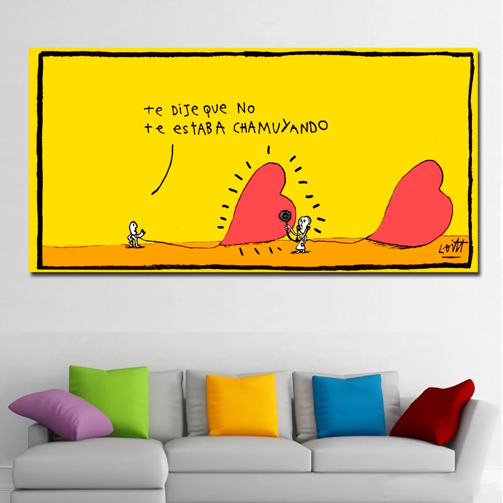 

SELFLESSLY Wall Art Canvas cartoon Painting Yellow bottom and two Red heart Picture Home Decor For Living Room No Frame