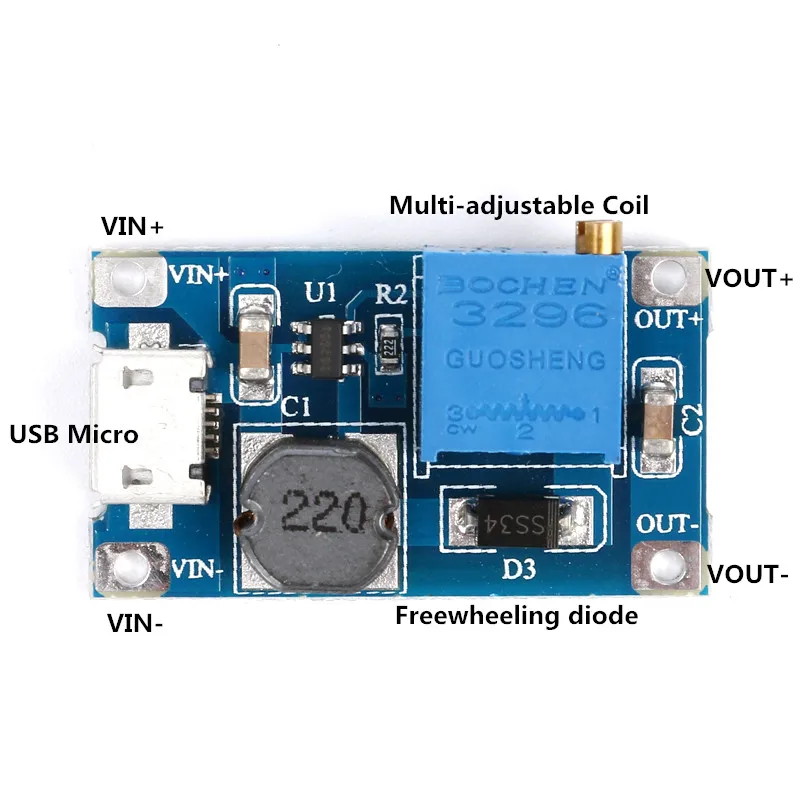 MT3608 DC-DC Adjustable Boost Module 2A Boost Plate 2A Step Up Module with MICRO USB 2V-24V to 5V 9V 12V 28V MT3608 LM2577 (2)