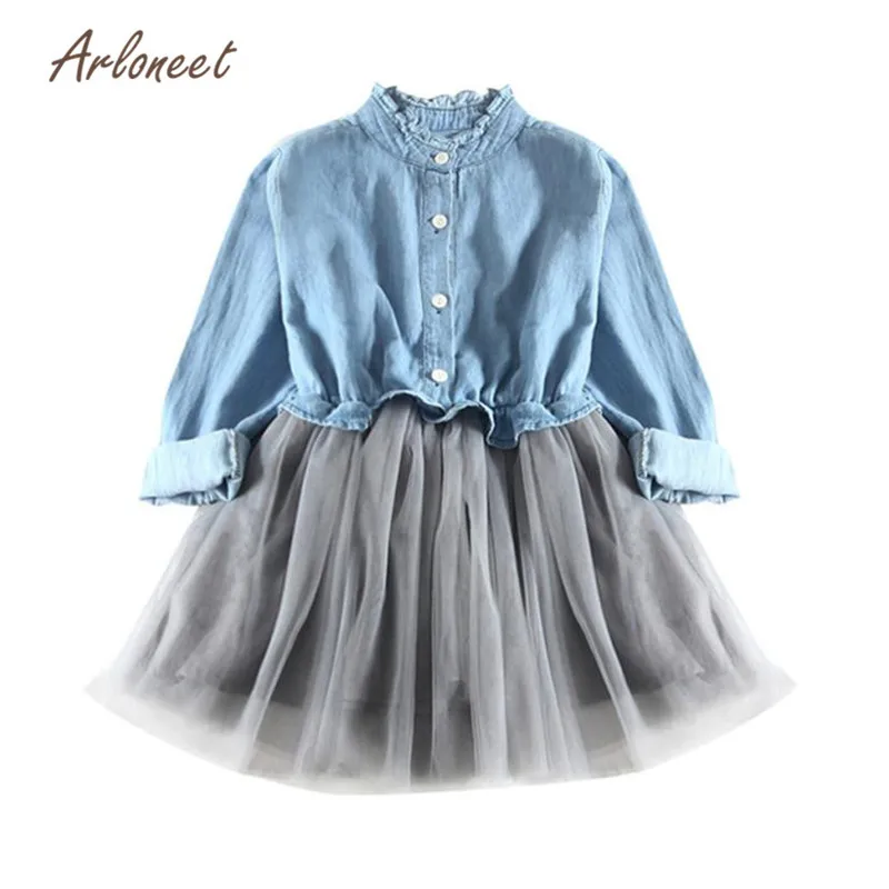 

ARLONEET 2019 Princess Dress for Girls Bead Ruched Bowknot Girl Dresses Denim Summer Girl 2 to 7 Years Drop Shipping 30S8205