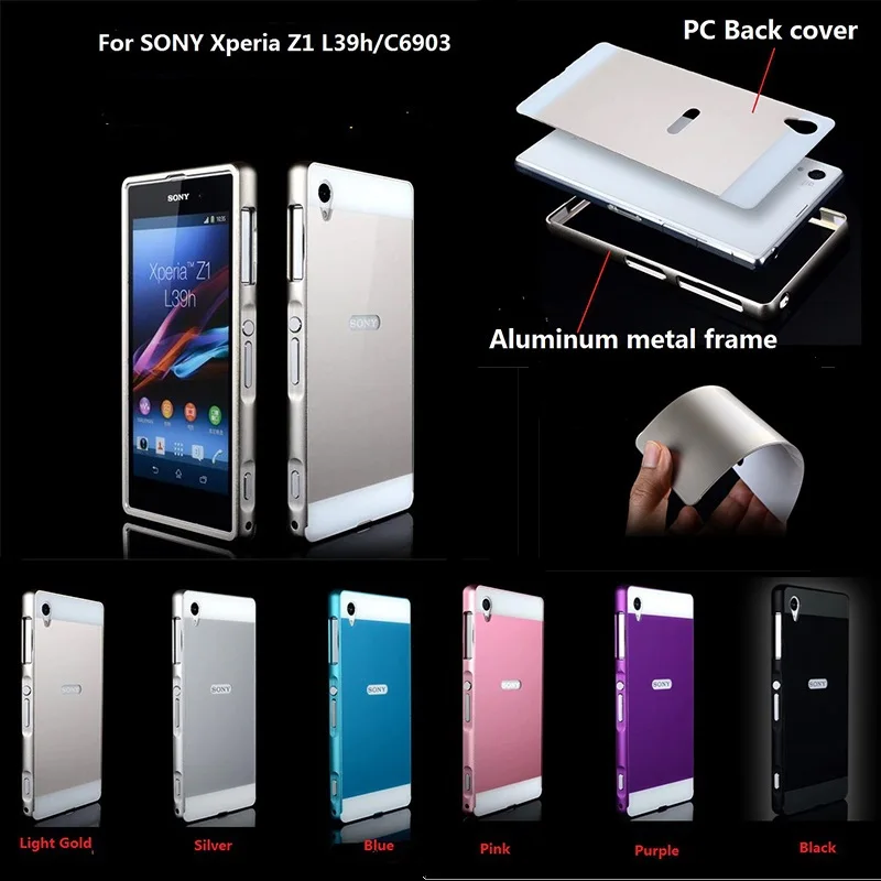 Z1 case New Luxury Cell Phones Cases Ultrathin Aluminum Metal Frame and Plastic Back Cover For SONY Xperia Z1 case L39h C6903
