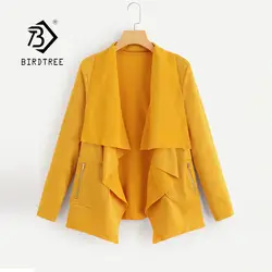 2019 для женщин с длинным рукавом пакет молнии пальто Turn-Down Воротник желтый короткие однотонные женский офисный жакет новые Hots распродажа