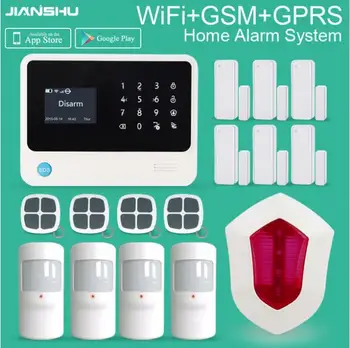 

GSM WIFI Alarm System IOS/Android APP control Home Security Alarm Systems work with wireless outdoor siren PIR detector sensor