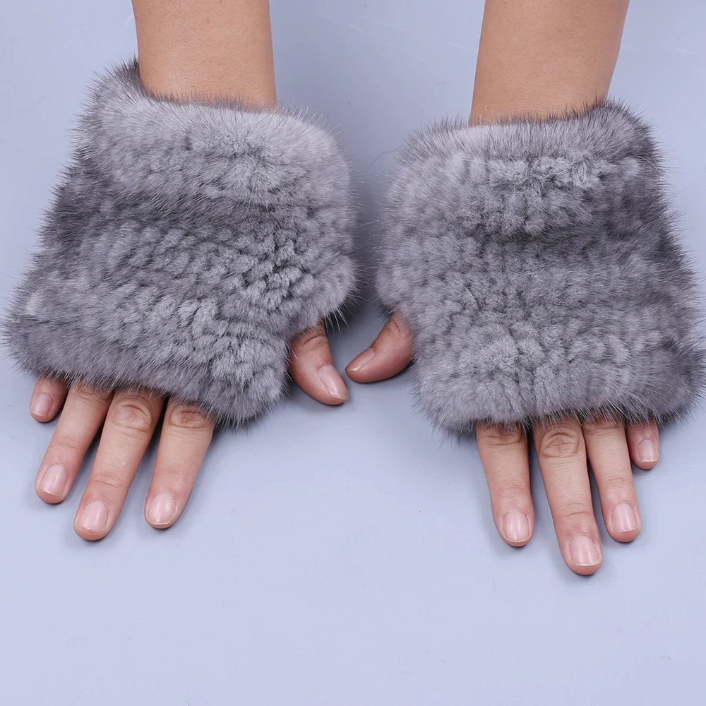 2018 New Genuine Real Mink Fur Knitted Women's Fingerless Wrist Gloves Mittens Real Fur Winter