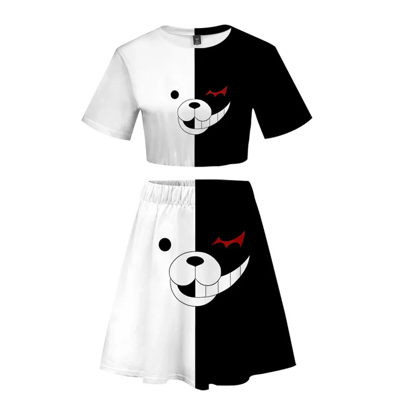 Женский комплект с юбкой Danganronpa Monokuma 3D цифровой печатью и коротким рукавом| |