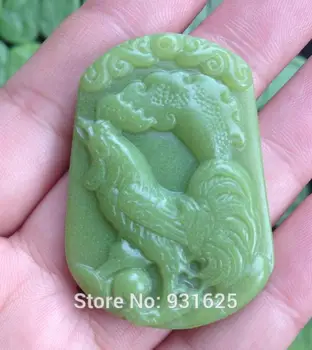 

Rarely Natural Stone Fluorite Carved Lucky Zodiac Cock Pendant + Rope Necklace Glow in Dark luminous stones Fashion Jewelry