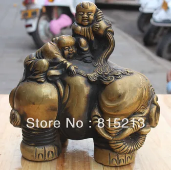 

bi00288 11" Chinese Bronze Lucky Animal Tongzi Kid Ruyi Clean Elephant Heffalump Statue