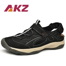 AKZ для мужчин сандалии для девочек летние пляжные сланцы пояса из натуральной кожи дышащие мягкие удобные обувь свет мужские туфли без каблука