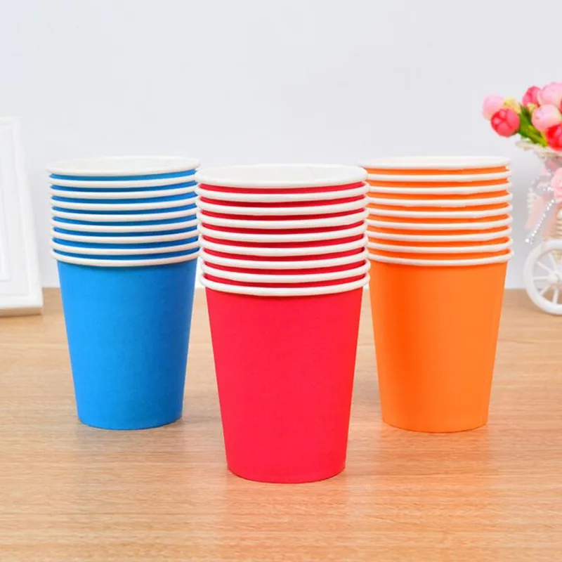 

10pcs/set Solid Color Paper Cup Food Grade Disposable Tableware For Wedding Baby Shower Children Birthday Party Supplies 250ML