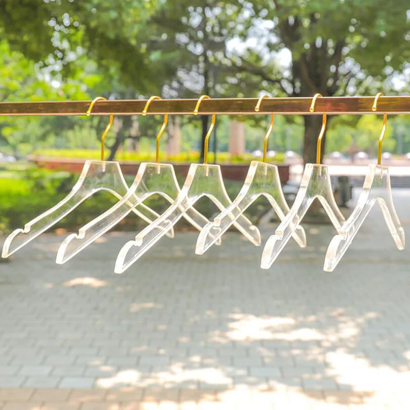 10 Pcs Luxury Clear Acrylic Crystal  Clothes Hanger with Gold Hook, Transparent Shirts Dress Hanger with Notches for Lady Kids