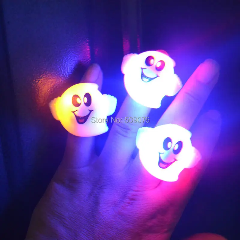 

Free shipping 24pcs/lot LED flashing ghost ring flash finger ring LED finger light ring for halloween decorations supplies
