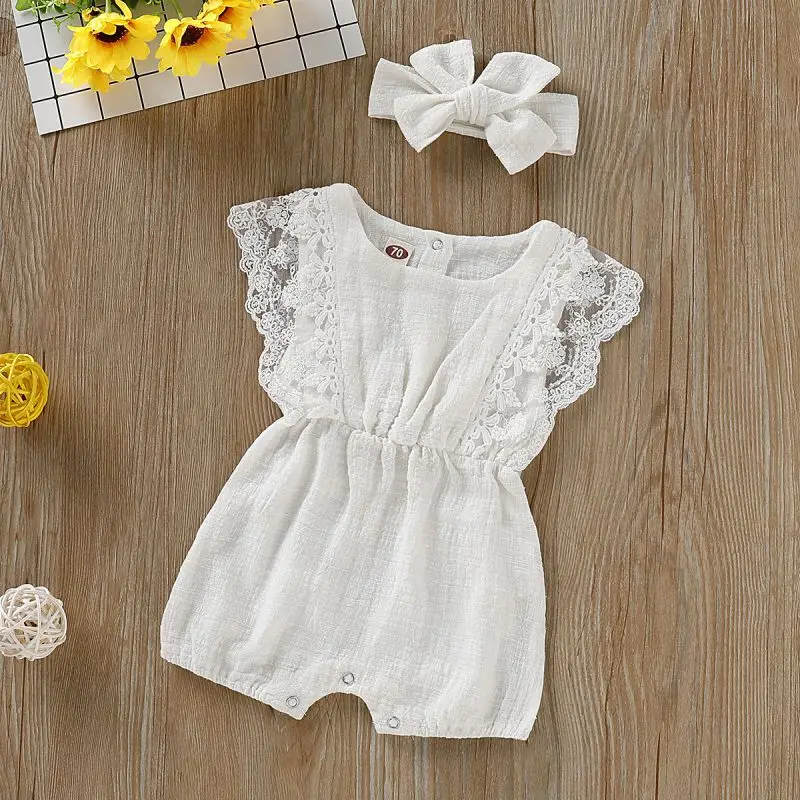 Meninas do Bebê Headband plus Romper Conjunto de Roupas de Bebê Roupas Crianças Romper Bodysuit Verão 0 24 m 16 Conjuntos de roupas