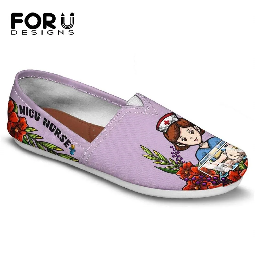 

FORUDESIGNS Ladies Casual Shoes NICU Nurse Brand Designer Women Flats Canvas Lazy Loafers Summer Light Weight Drop Shipping 2019