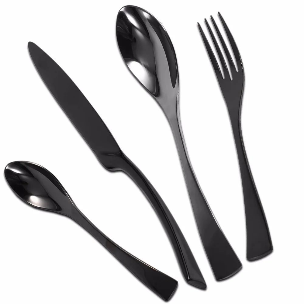 

Black Western Food Stainless Steel Cutlery Steak Fork Knife Steak Dinnerware Set 4 Piece Suit